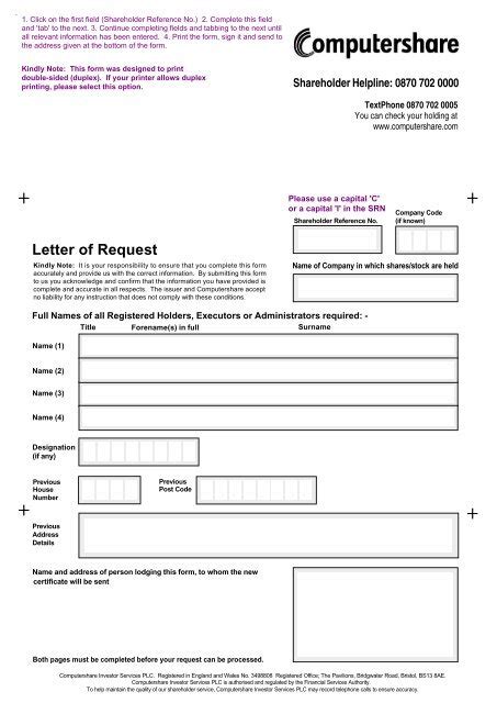 letter of instruction template computershare